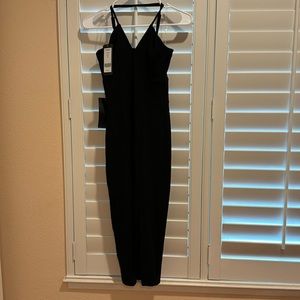 Bebe Dress Halter High Slit Midi V-neck Crisscross Straps Stretch Black size XXS